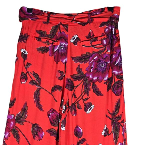 Ettitwa by Anthropologie Pants Womens 4 Red Floral Wide Leg Belted Pockets - Picture 9 of 10